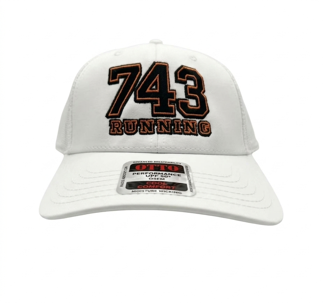 EMBROIDERED 743 RUNNING (BLACK LOGO ORANGE TRIM)