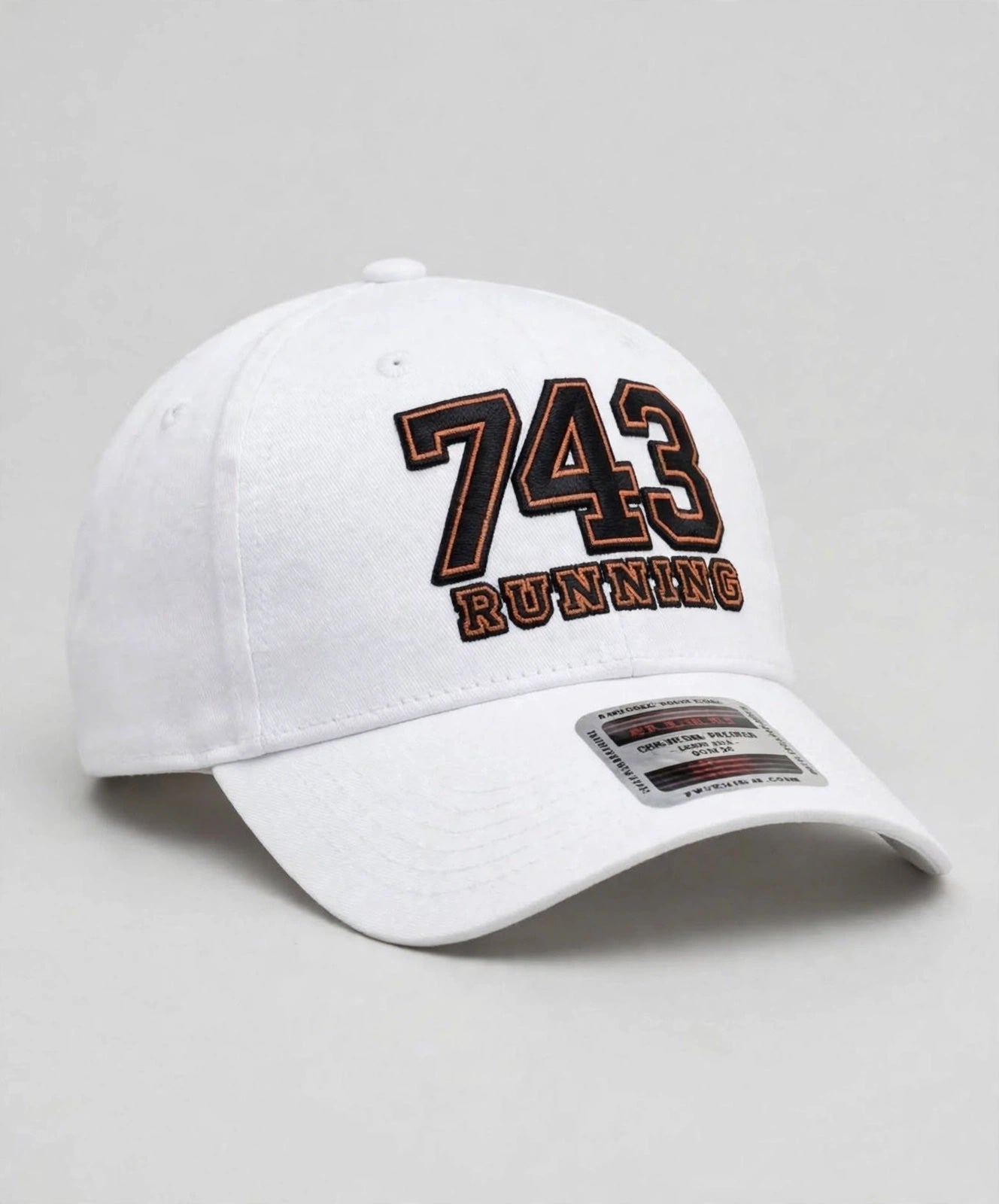 Embroidered 743 Running Cap - Black Logo, Orange Trim