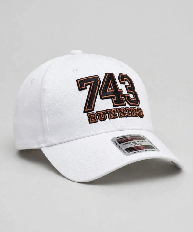 Embroidered 743 Running Cap - Black Logo, Orange Trim