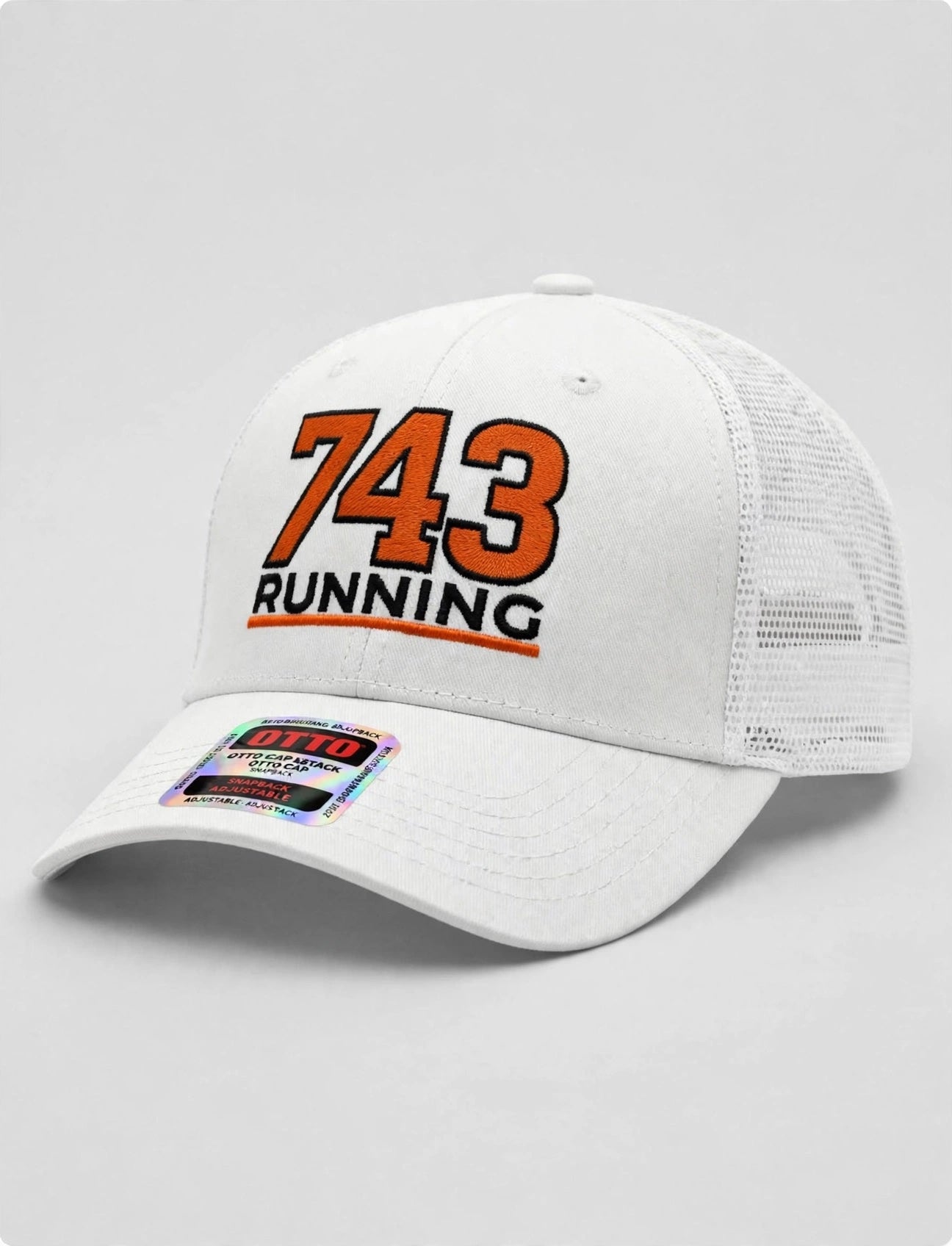 Embroidered 743 Running Cap - Orange Logo, Black Trim