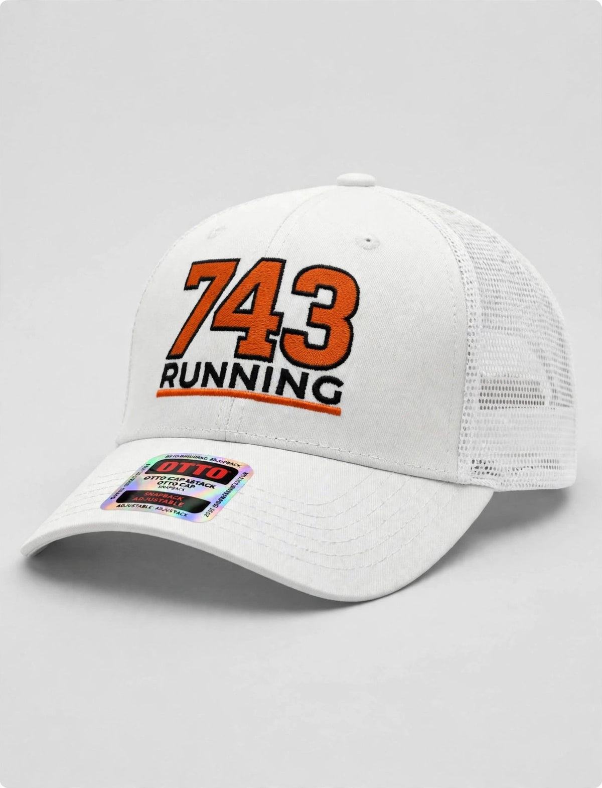 Embroidered 743 Running Cap - Orange Logo, Black Trim